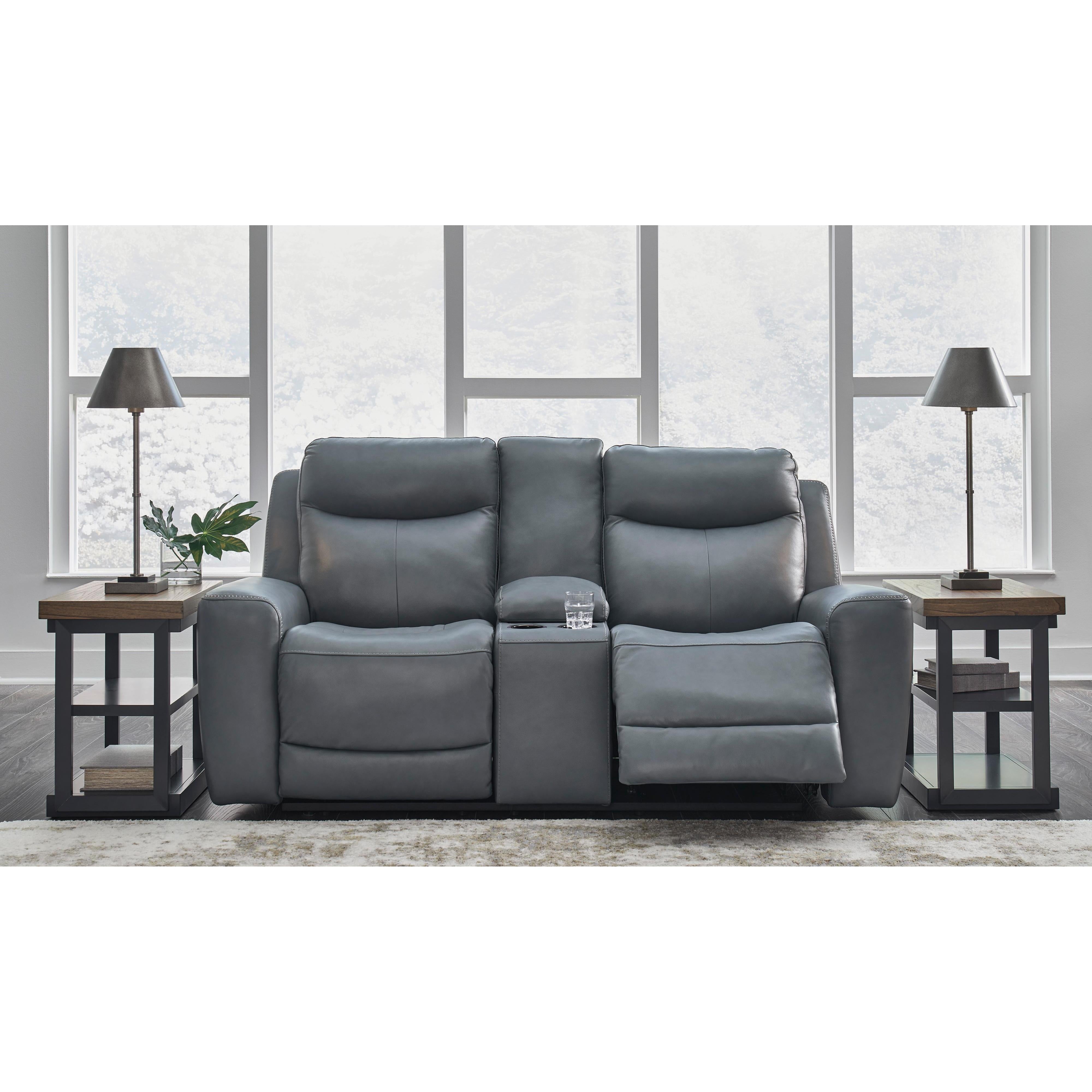 Signature Design by Ashley Mindanao Power Reclining Leather Match Loveseat U5950418C IMAGE 7