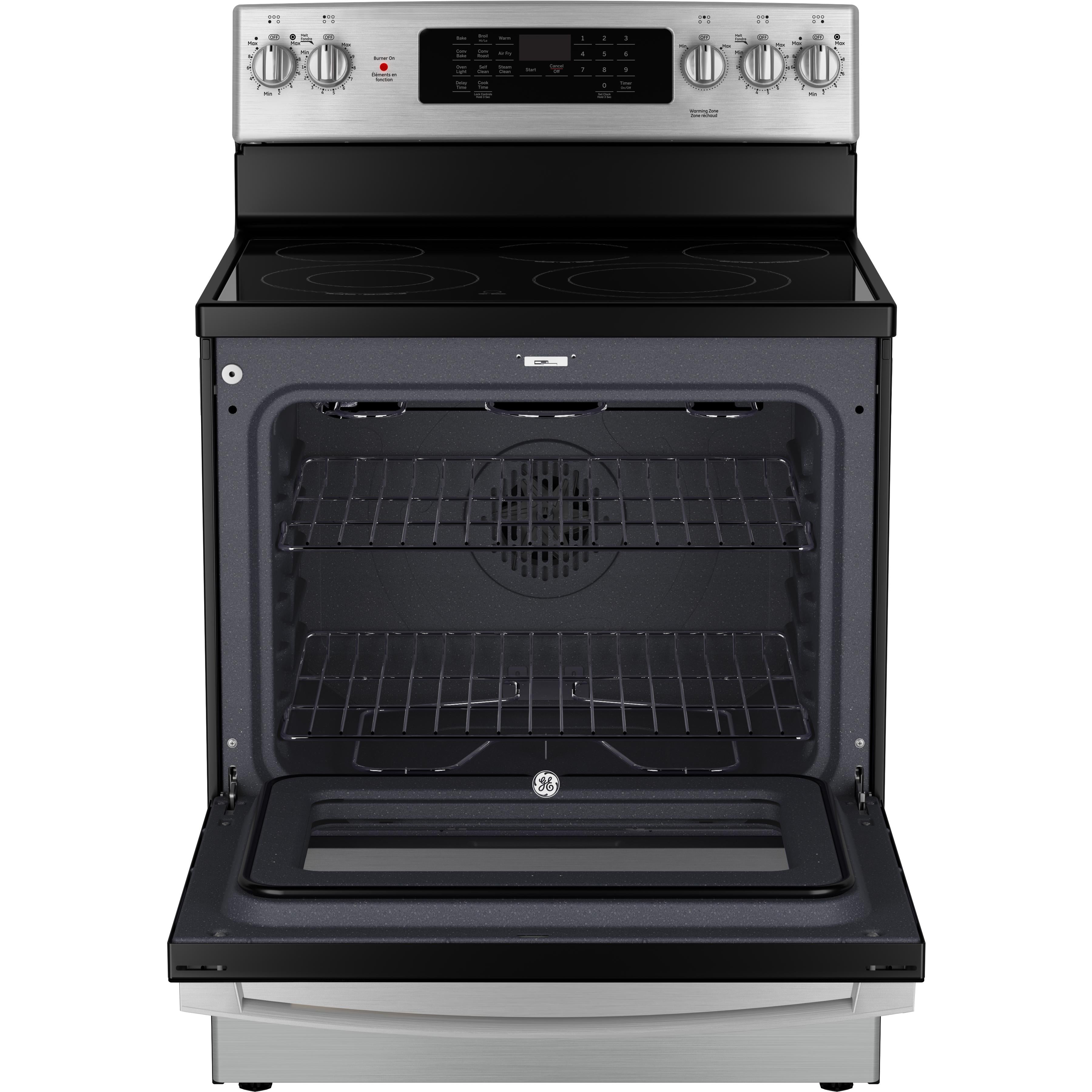 GE 30-inch Freestanding Electric Range with True European Convection Technology JCB840STSS IMAGE 2