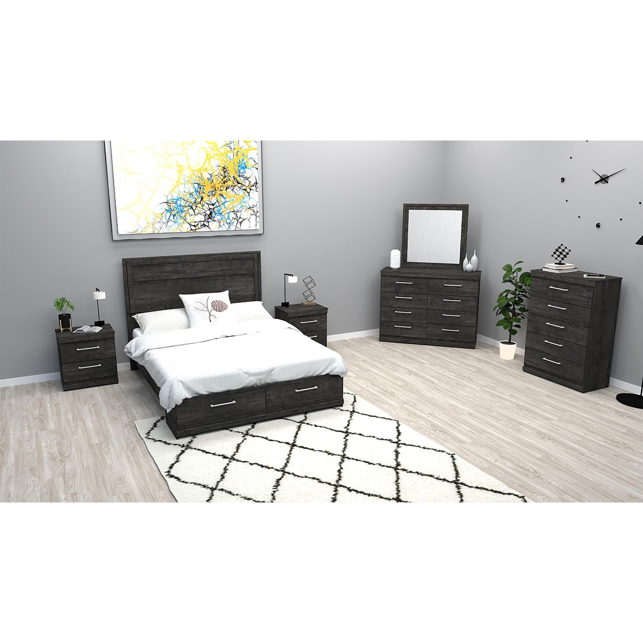 Dynamic Furniture Full Panel Bed with Storage 290 Full Panel Bed with Storage - Inky Maple IMAGE 2