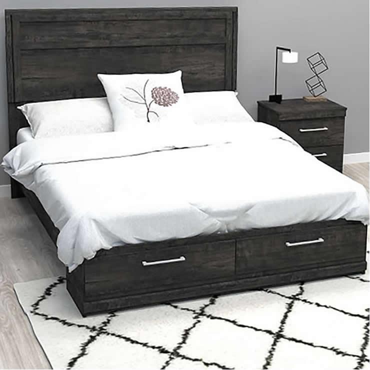 Dynamic Furniture Queen Panel Bed with Storage 290 Queen Panel Bed with Storage - Inky Maple IMAGE 1